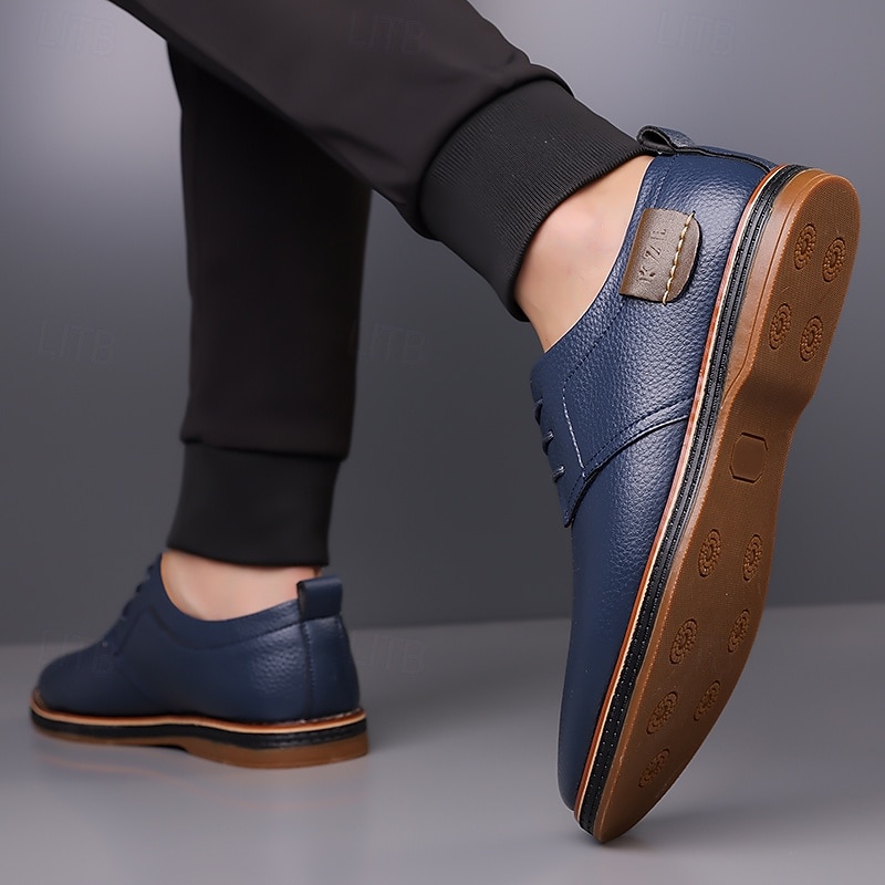 Men's Casual Faux Leather Oxford Shoes in Navy Blue with Lace-Up Design, Comfortable and Stylish for Everyday Wear4