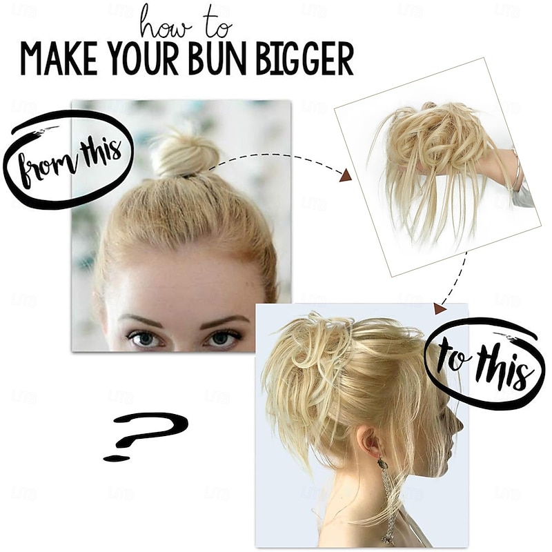Messy Bun Hair Piece Scrunchie Extension Tousled Updo Wavy Curly Hairpieces Synthetic Chignon for Women Girls3