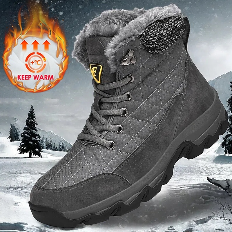 Men's Boots Snow Boots Hiking Boots Winter Boots Fleece lined Suede Nylon Comfortable Slip Resistant Lace-up Black Gray