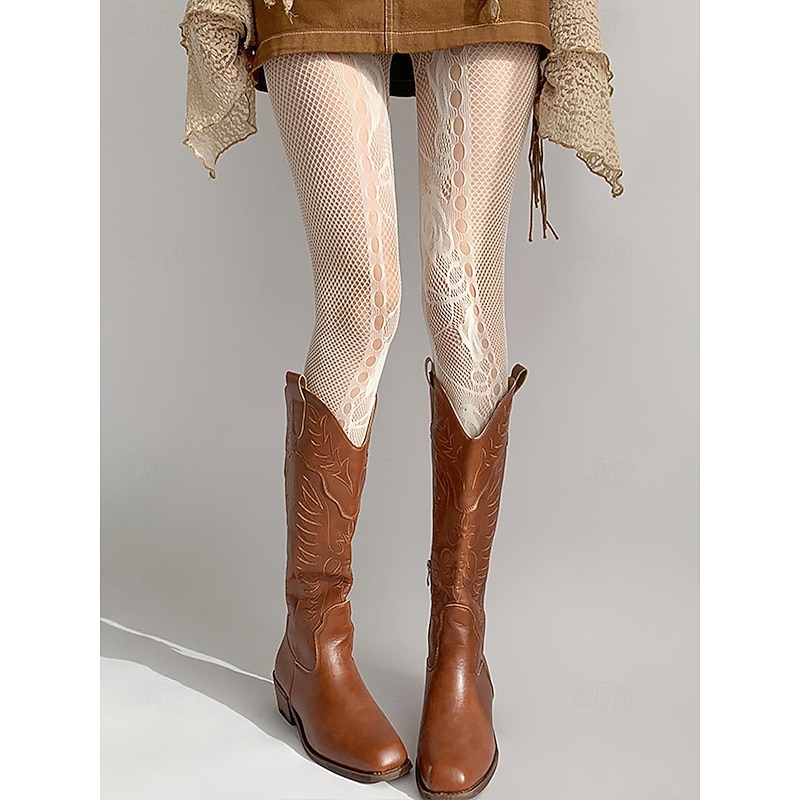 Women's Vintage Lace Fishnet Tights – Intricate Floral Patterned Stockings, Perfect for Layered Boho Outfits and Special Occasions4