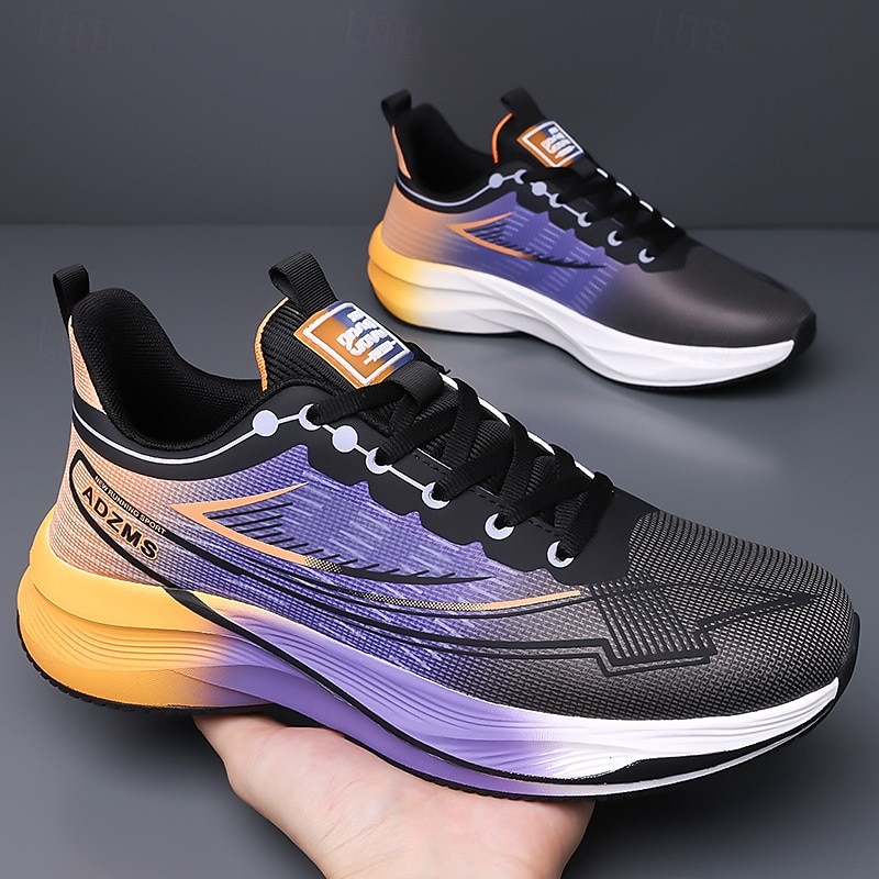 Men's Gradient Running Shoes – Lightweight Cushioned Athletic Sneakers in Black, Purple & Orange for High-Performance Sports3