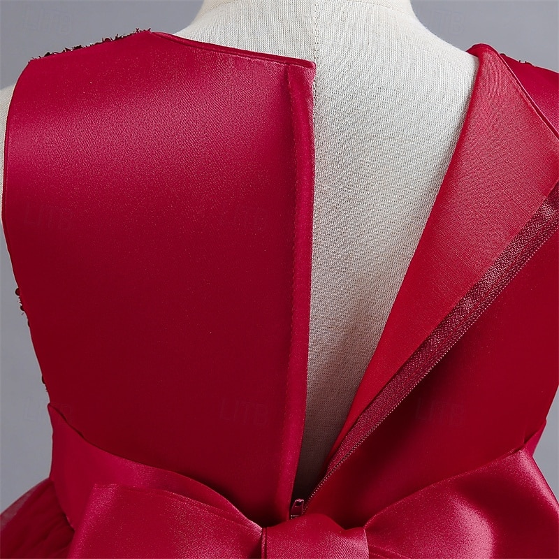 Kids Girls' Party Dress Solid Color Sleeveless Performance Christmas Birthday Tie Knot Beautiful Sweet Polyester Maxi Party Dress Swing Dress A Line Dress Summer 4-12 Years Pink Wine Royal Blue4