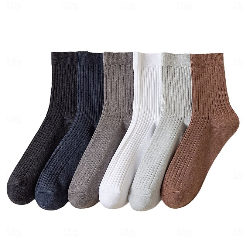 Men's 1 Pair 100% Cotton Socks Black White Color Solid Color Medium Spring Fall Winter Knitwear Elegant