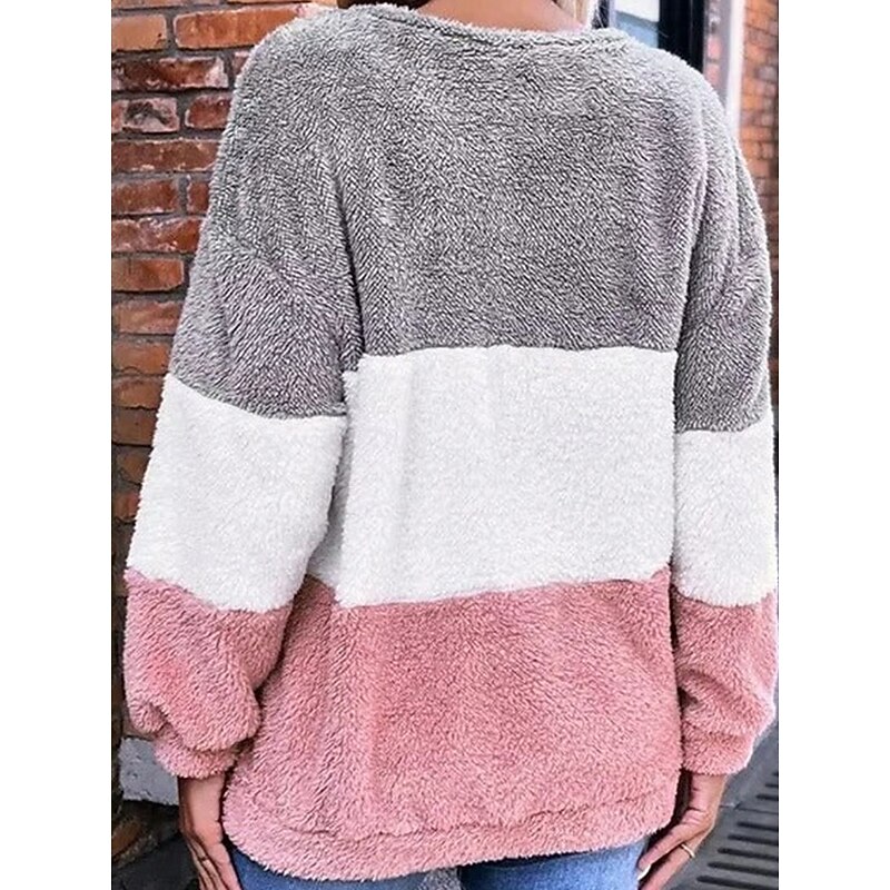 Women's Sweatshirt Casual Color Block Street Dailywear Crew Neck Patchwork Long Sleeve Pink Fall Winter2