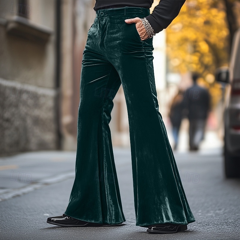 Men's Dress Pants Flared Pants Bell Bottom Trousers Velvet Pants Pocket Plain Comfort Soft Full Length Party Christmas Daily Fashion Streetwear Black Red4