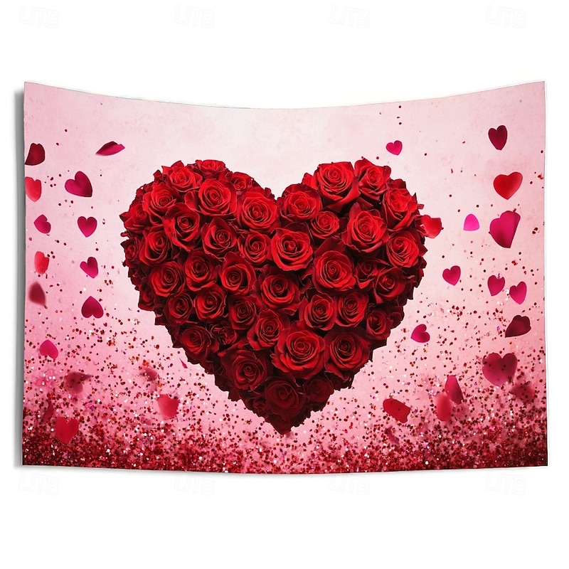 Wedding Decorations Backdrop Photograph Wall Hanging Large Tapestry Art Mural Decor Blanket Curtain Home Bedroom Living Room Decoration Rose Heart2