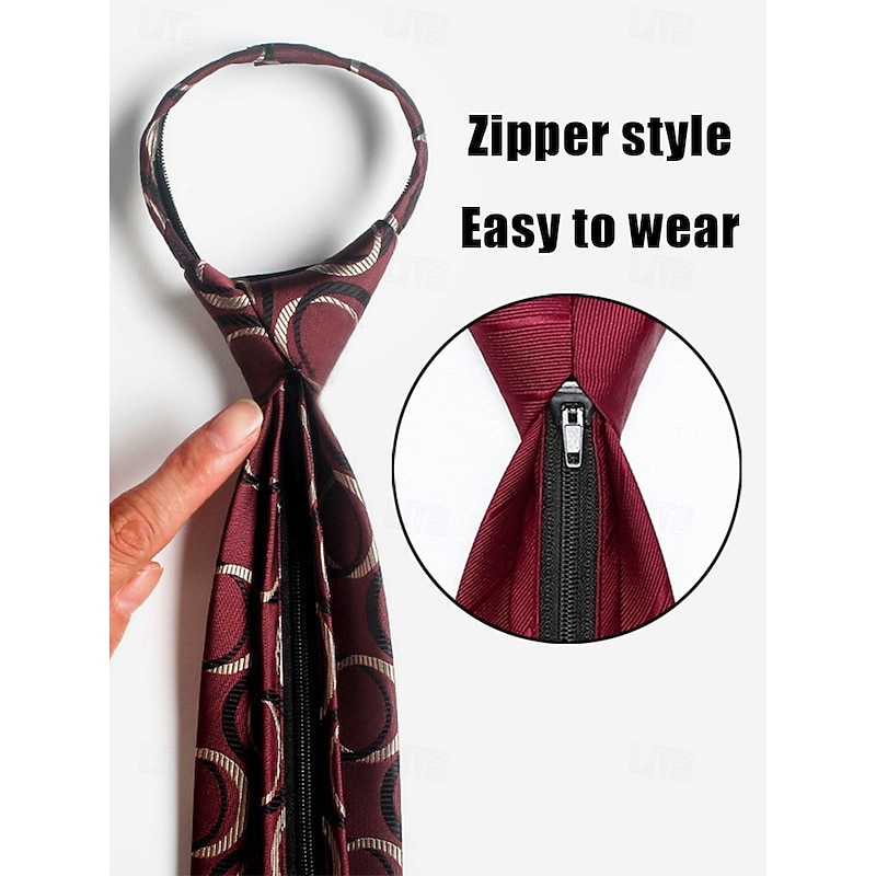 Men's Classic Faux Silk Ties with Zip Style – Assorted Patterned Neck Ties Set for Formal and Business Attire2