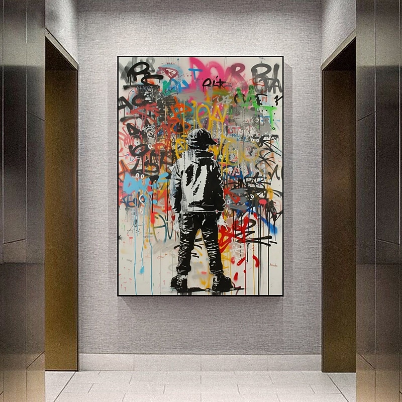 Banksy Wall Art Hand painted Graffiti Oil Painting Modern Unique Home Wall Decor Street Canvas Art Banksy Graffiti Wall Art Rolled Canvas (No Frame)4