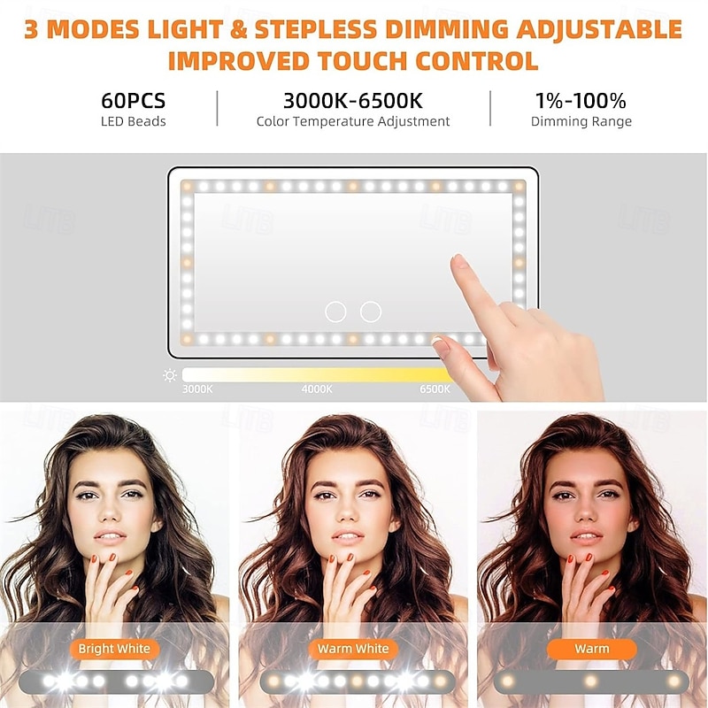 Car Sun Visor Vanity Mirror Rechargeable Makeup Mirror with 3 Light Modes & 60 LED Dimmable Clip-on Rear View Sun-Shading Cosmetic Mirror3