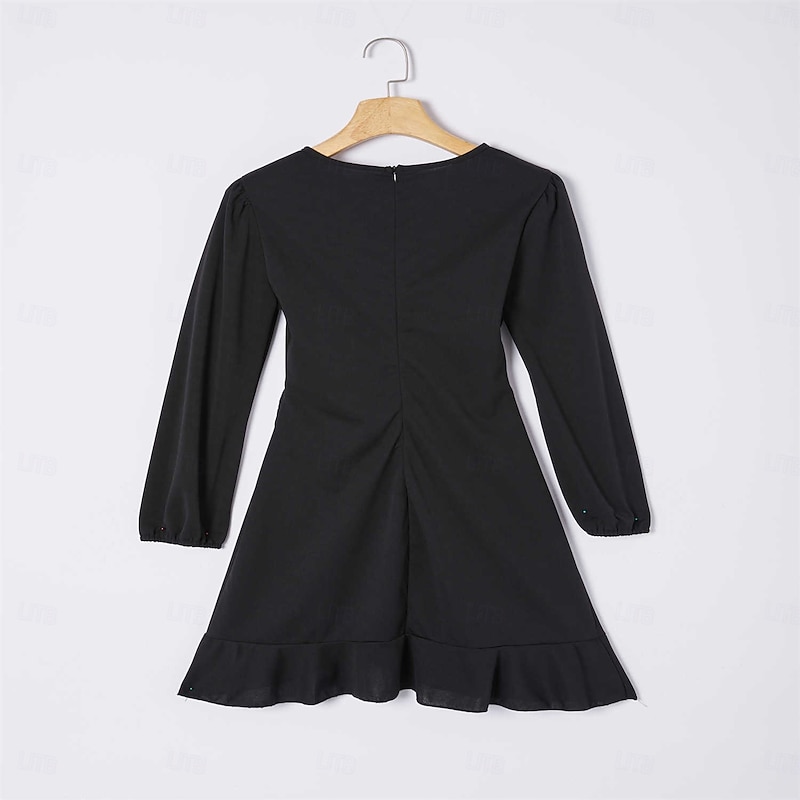 Women's Wrap Dress Mini Dress Ruffle Party Formal Elegant Dress Boat Neck Puff Sleeve Black Wine Blue Color4