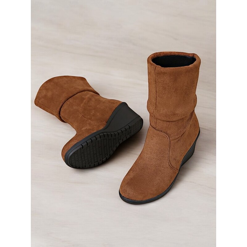 Women's Brown Suede Ankle Boots – Comfortable Wedge Heel with Slouchy Design, Ideal for Fall and Winter Casual Wear3