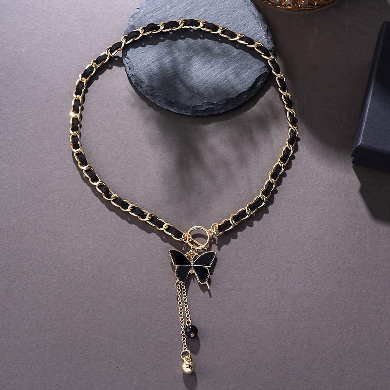 Women's Elegant Black Pendant Butterfly Necklace - Perfect for Parties and Everyday Wear2