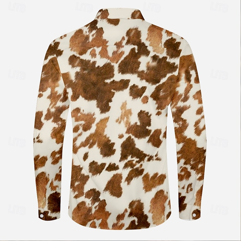 Men's Cowboy Western Shirt Button Up Shirt Cowboy Shirt Long Sleeve Vintage Western Outdoor Daily Holiday Spring Fall Winter Turndown Collared Shirts 3D Print Brown2