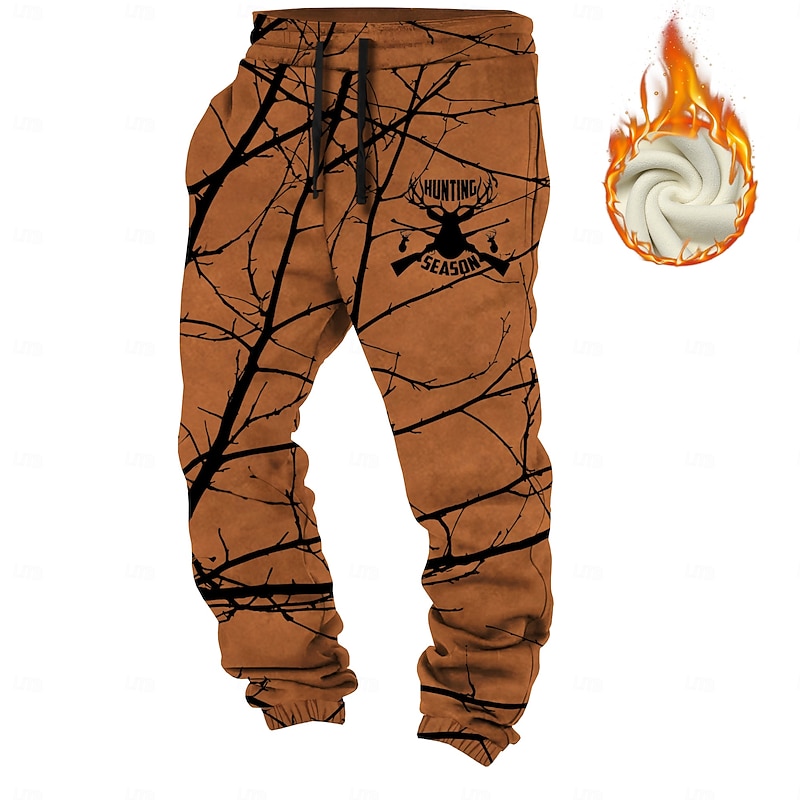 Men's Tree Fleece Sweatpants Drawstring Elastic Waist Vintage Casual Outdoor Home Dailywear Pocket Thermal Winter 3D Print Brown