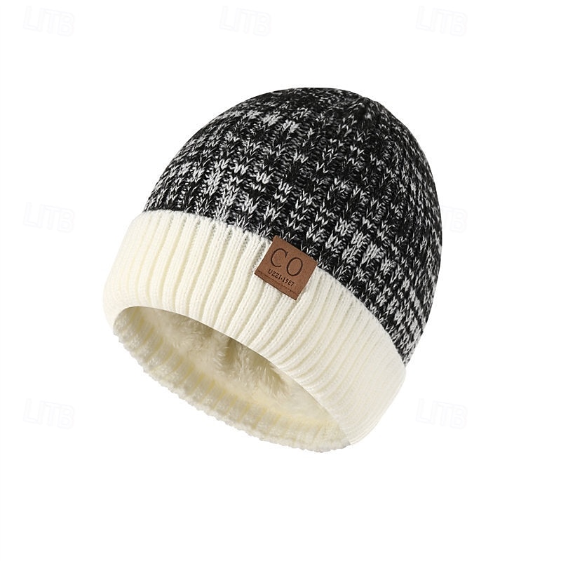 Men's Unisex Beanie Hat Winter Hats Beanies Skull Cap Knit Hat Black Dark Navy Polyester Knitted Cozy Daily Wear Going out Color Block Warm2