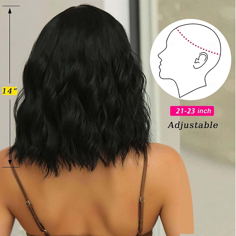 Wavy Wig with Bangs Soft Short Bob Wigs for Women Synthetic Shoulder Length Women's Curly Wigs for Halloween Costumes Cosplay Daily3