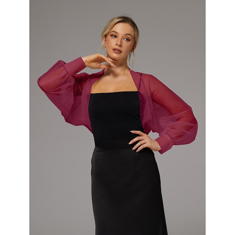 Mesh Bolero Sun Protection Long Puff Sleeve See Through Cover Up Shrug Tulle Bolero Bridal Organza Wedding Guest Fashion Women's Wrap  All-Match Spring & Summer dress to impress4