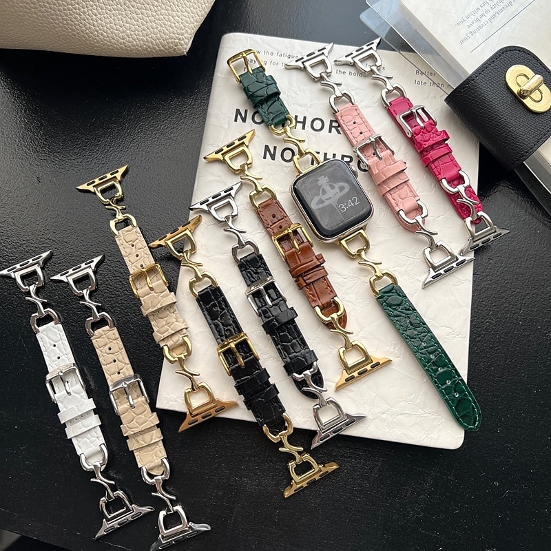 Leather Link Compatible with Apple Watch band 38mm 40mm 41mm 42mm 44mm 45mm 49mm Metal Clasp Adjustable PU Leather Strap Replacement Wristband for iwatch Ultra 2 Series 9 8 7 SE 6 5 4 3 2 12