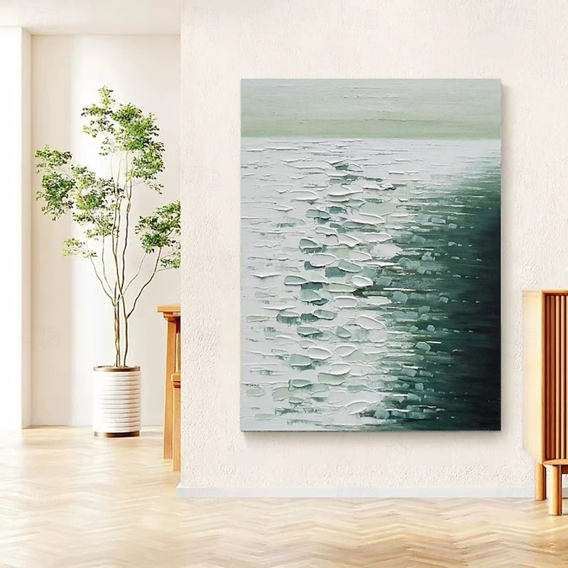 Abstract Green Wave Paintings On Canvas Large handmade Textured Ocean Wave Painting Blue and White Ocean Wave Art Coastal Wall Art oil painting on Canvas 3D Abstract Ocean Artwork Modern Home Decor4