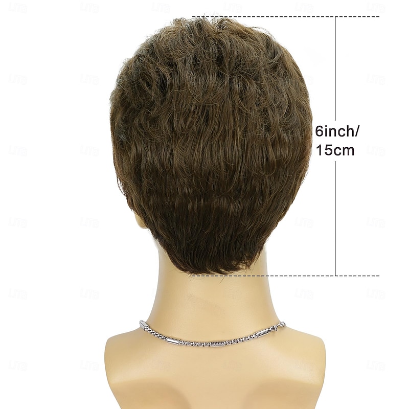 Mens Short Brown Wig for Men Natural Layered Fluffy Wig Daily Halloween Synthetic Realistic Hair Male Guys Wigs4