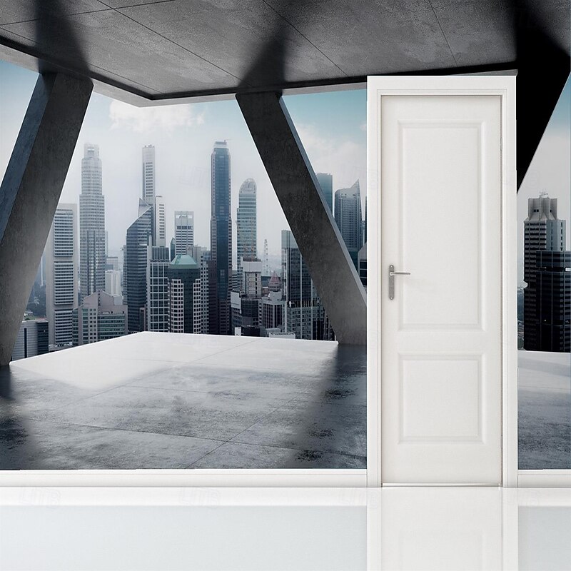 Geometric 3D Urban style Home Decoration Comtemporary Cartoon Wall Covering, Canvas PVC / Vinyl Material Adhesive required Mural, Room Wallcovering2