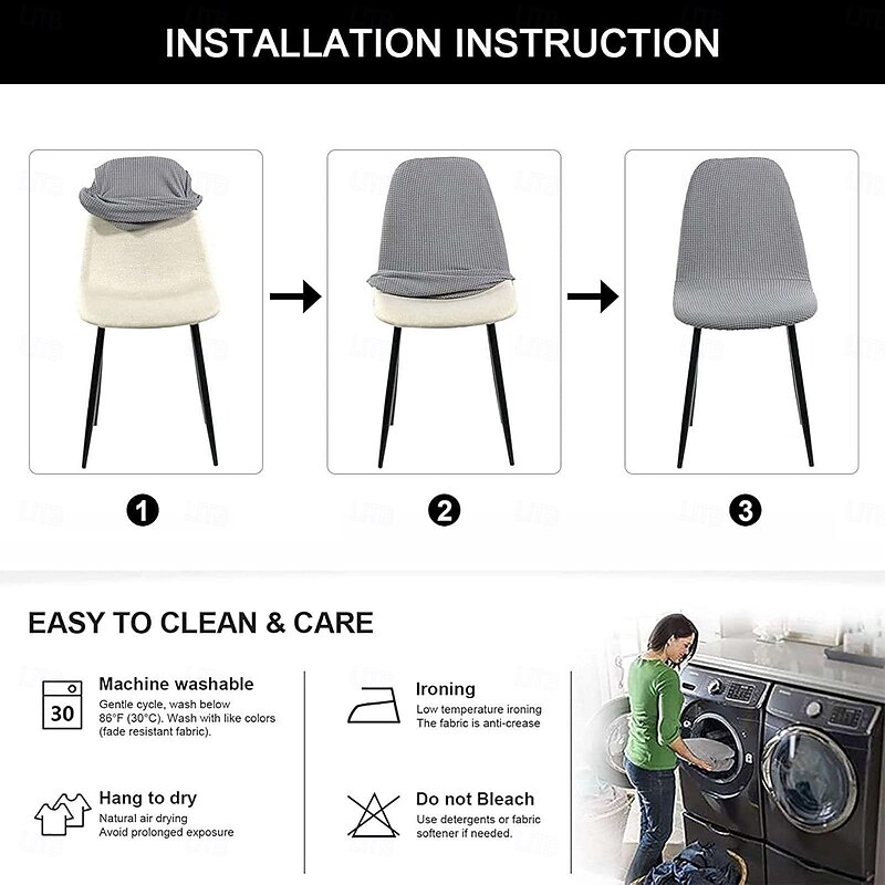 Shell Dining Chair Cover Set of 1,Mid Century Modern Style Seersucker Stretch High Back Dining Chair Cover for Kitchen Dining Room Side Chairs Removable Washable Lounge Armless Chair3