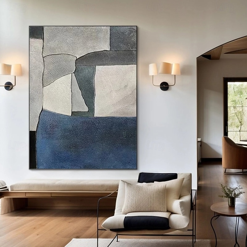 Oil painting handmade 3D Blue abstract Painting wall art canvas abstract Narrow painting wall decor over size Large Abstract Blue painting Wall Decor Abstract Blue Hand Painted Artwork Home Decor