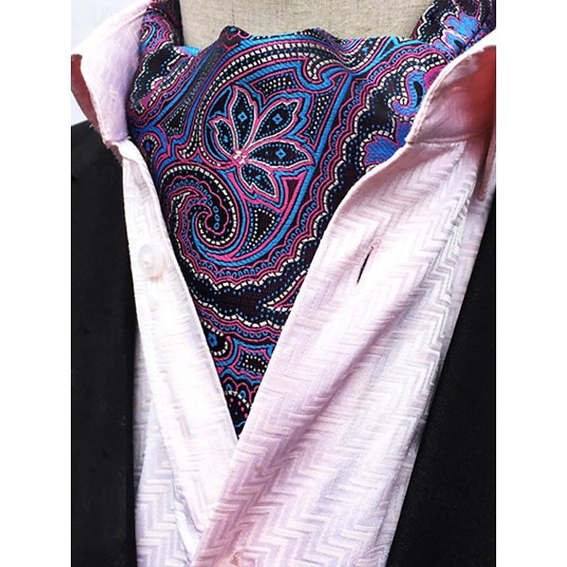 Men's Paisley Ascot Tie - Elegant Faux Silk Cravat for Formal Occasions, Weddings, and Parties - Vintage Floral Pattern Necktie2