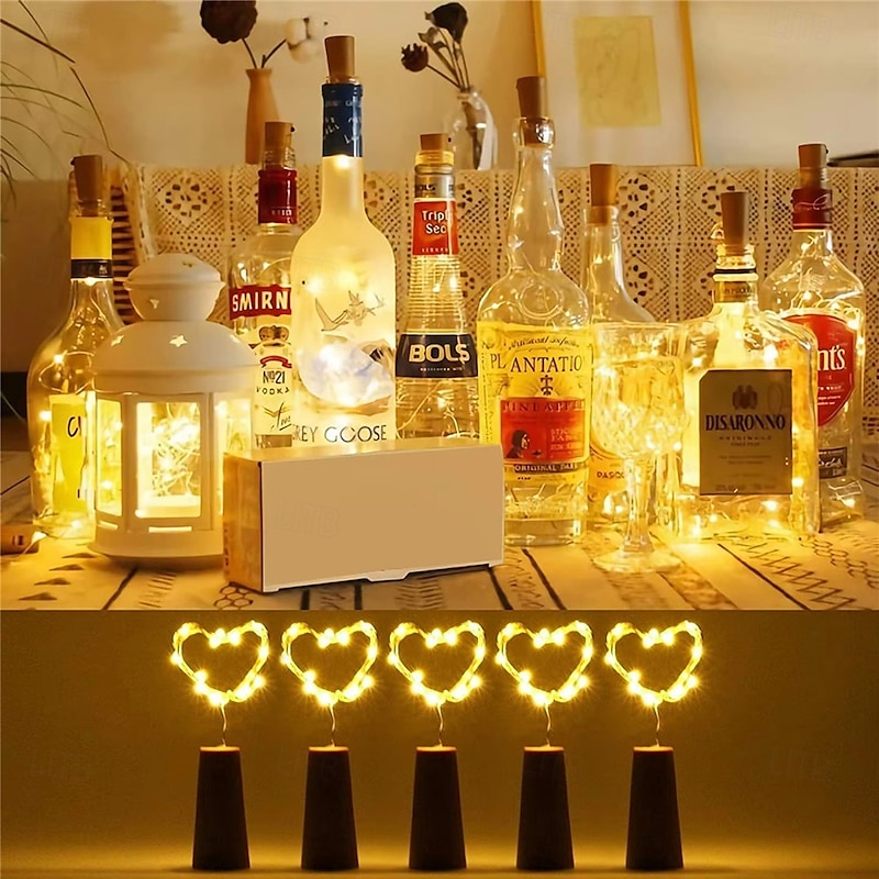 Elegant Wedding Reception Party 30pcs/10pcs LED Wine Bottle String Lights with Cork, 1m/2m 20 LEDs, Battery-Powered  Bottle Lights for Party Wedding Christmas Halloween Bar Decor Lamp3