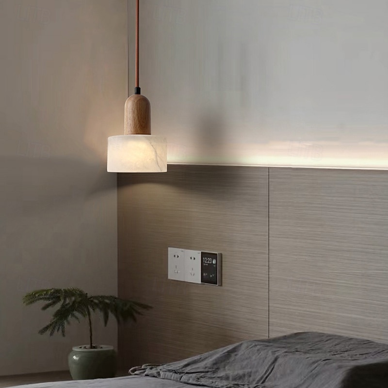 Modern Marble Stone Pendant Light Wood and Alabaster Farmhouse Mid-Century Pendant Light 85-265V 17cm3