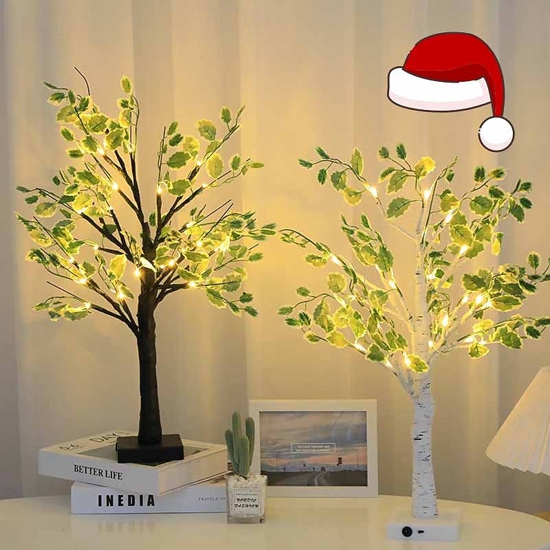 49cm Christmas Birch Ornament Lamp, USB & Battery Powered Festive Decorative Light for Christmas Bedroom, Living Room, Restaurant