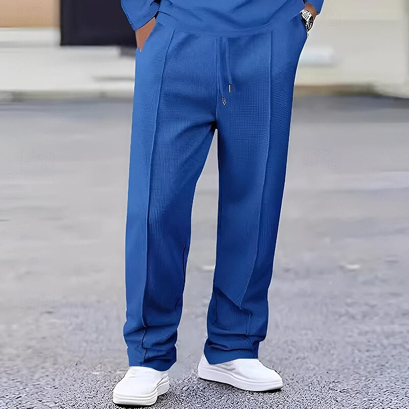 Men's Sweatpants Trousers Straight Leg Sweatpants Waffle Pants Pocket Elastic Waist Drawstring Plain Comfort Sports Outdoor Daily Fashion Casual Black White Micro-elastic2