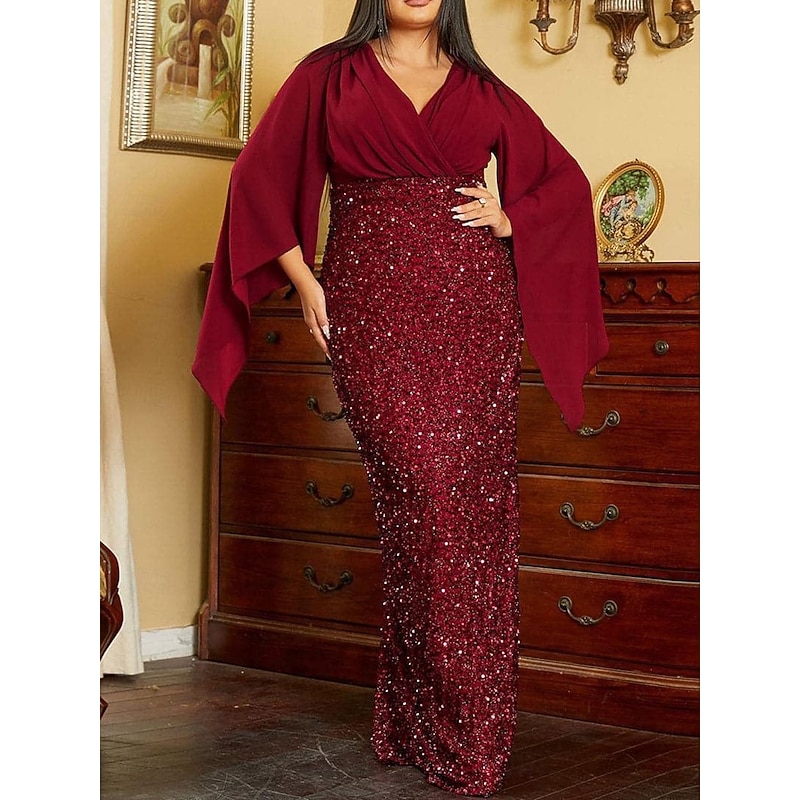 Women's Valentine's Day Maxi Dress Wedding Guest Dress Sheath Dress Plain Fashion Hot Wedding Guest Date Club Zipper 3/4 Length Sleeve V Neck Dress Regular Fit Black Pink Wine Spring Fall