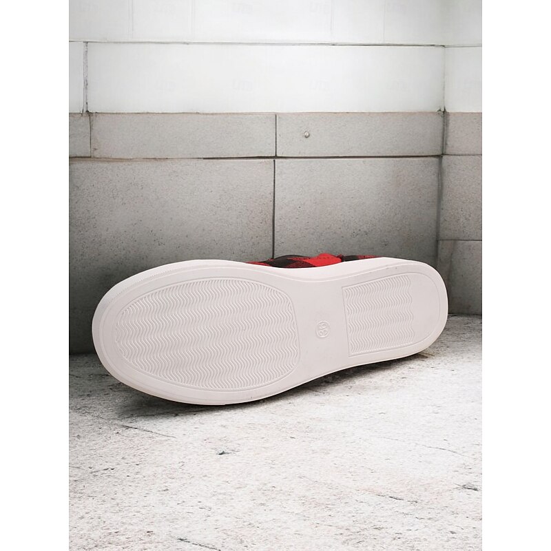 Women's Red Plaid Ankle Boots with Elastic Sides – Stylish Winter Slip-On Sneakers for Casual Holiday Wear4