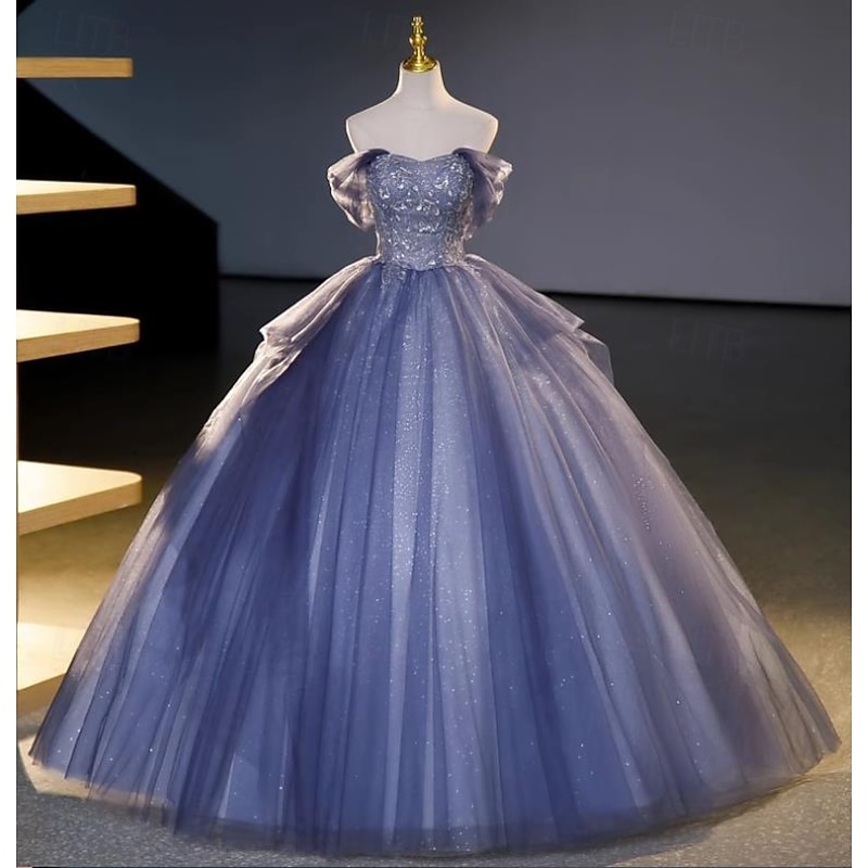 Wedding Dresses Ball Gown Off Shoulder Short Sleeve Floor Length Organza Bridal Gowns With Beading