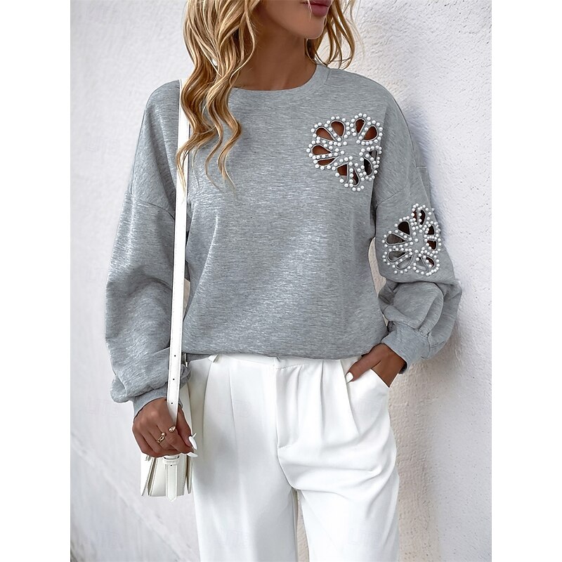 Women's Pullover Fashion Comfy Plain Party Work Street Crew Neck Long Sleeve Gray Fall Winter