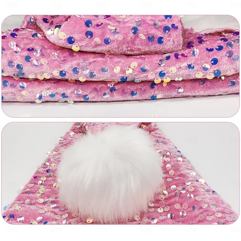 Pink Santa Hat Christmas Hat with Sequin Women's Santa Claus Mrs.Claus Christmas Costume Christmas Eve Novelty Funny Hat Gift Idea2