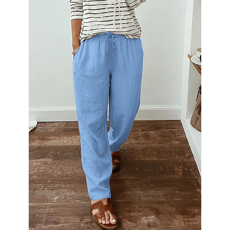 Women's Sweatpants Chinos Fashion Streetwear Full Length Mid Rise Plain Pocket Elastic Waistband Comfy Soft Comfortable Inelastic Outdoor Street Robin's Egg Blue Grey Khaki Spring &  Fall Regular Fit2