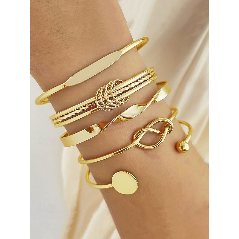 Women's Gold-Tone Bangle Bracelet Set - Minimalist Multi-Layer Design for Casual, Party, and Gift Occasions2