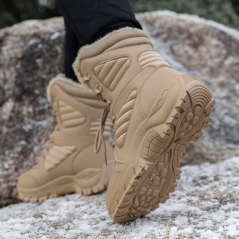 Men's Tactical Winter Boots - Tan Fur-Lined, Insulated, Waterproof, Rugged Sole, Ideal for Cold Weather Outdoor Activities3