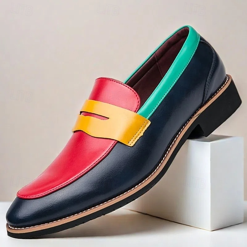 Men's Colorful Faux Leather Loafers - Red, Green, and Yellow Design with Modern Slip-On Style for Casual and Formal Occasions