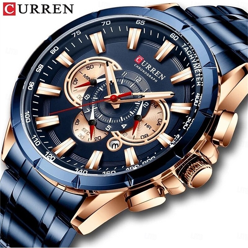 CURREN Men Quartz Watch Outdoor Fashion Casual Wristwatch Luminous Calendar Waterproof Decoration Steel Watch