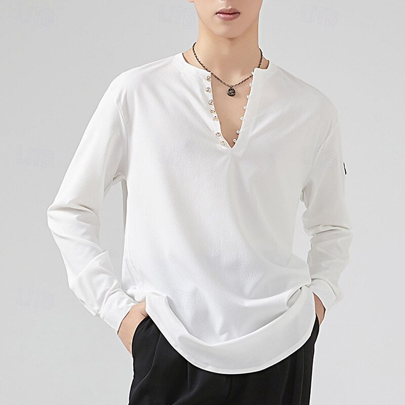 Latin Dance Top Pure Color Men's Performance Daily Wear Long Sleeve Elastane4