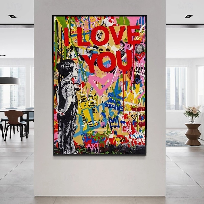 Graffiti art oil painting handmade abstract Graffiti art oil painting hand painted Street Art oil painting I Love You painting office wall art decora for bedroom living room decoration christmas gift