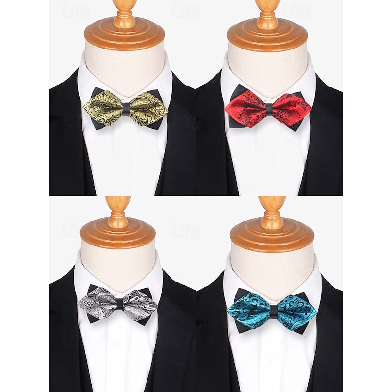 Men's Floral Pattern Bow Tie – Elegant Jacquard Woven Bow Ties in Red, Gold, Blue, and Black, Perfect for Formal Events and Weddings - Main Image