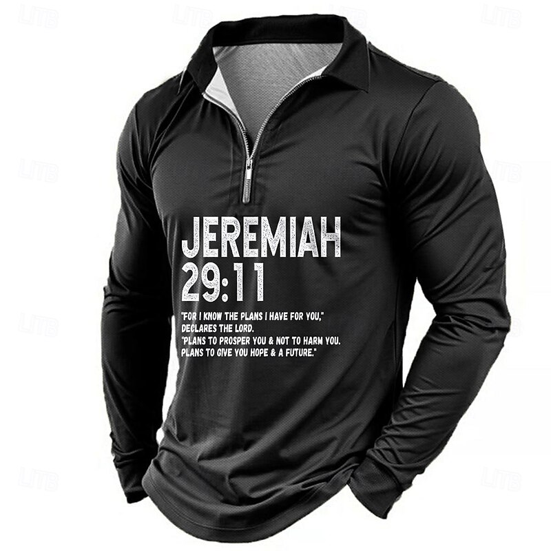 Men's Quarter-Zip Long Sleeve Graphic Top, Jeremiah 29:11 Inspirational Christian Bible Verse