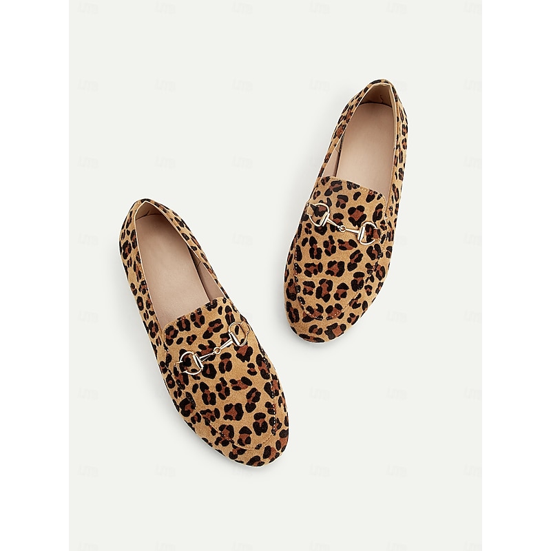 Women's Leopard Print Loafers with Metal Buckle – Casual Animal Print Slip-On Shoes for Everyday Wear4