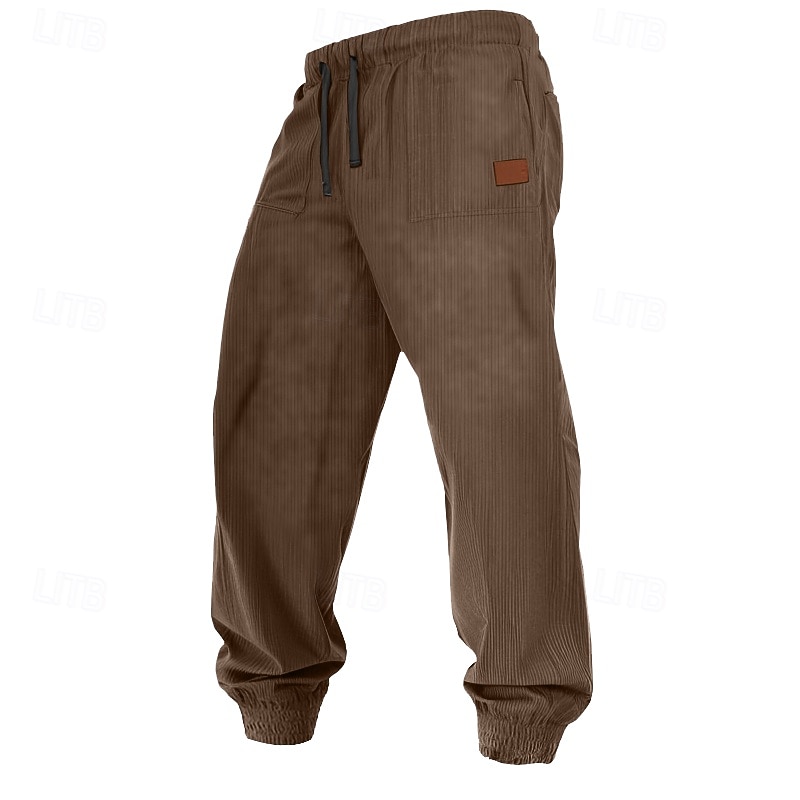 Men's Sweatpants Joggers Corduroy Pants Trousers Casual Pants Drawstring Elastic Waist Plain Comfort Soft Full Length Outdoor Casual Daily Sports Fashion Dark Khaki Black