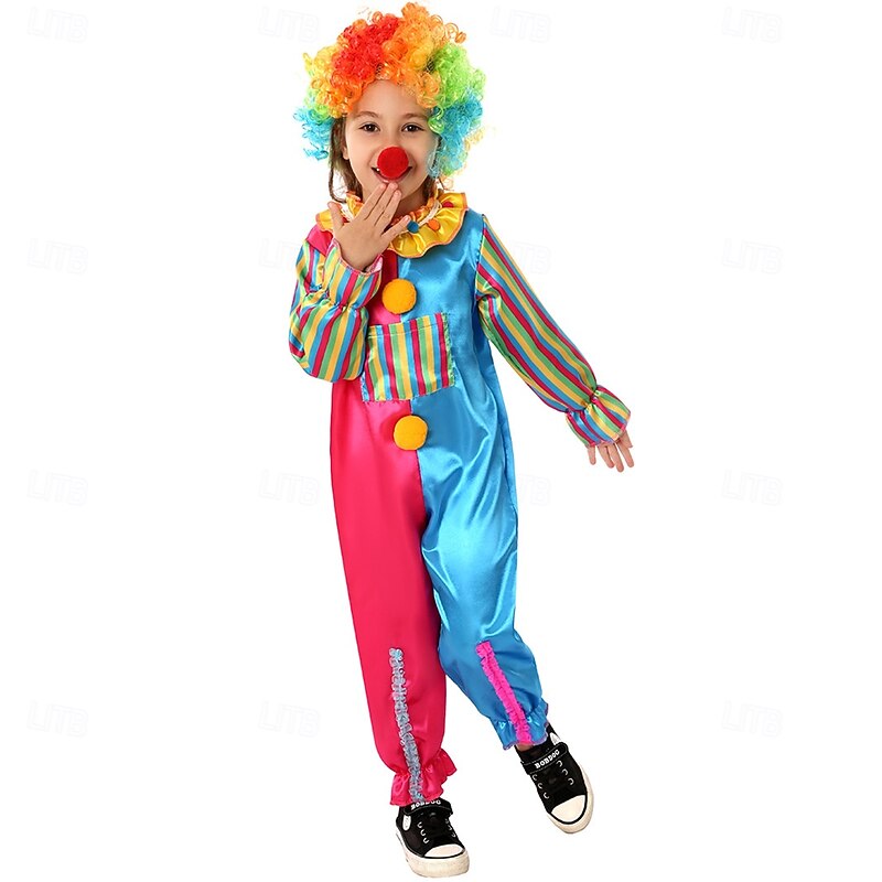 Joker Clown Halloween Outfits Cosplay Wigs Costume Circus Carnival Costume Cosplay Costume Kid's Boys' Girls' Halloween Carnival Mardi Gras Performance Party Easy Halloween Costumes Dress Up2
