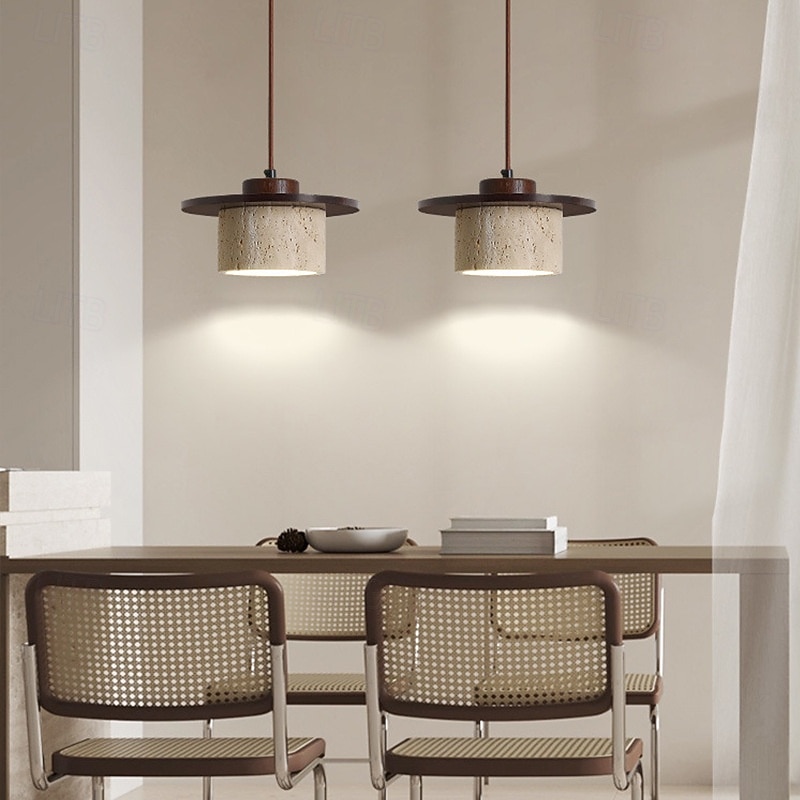 Wabi-Sabi Natural Stone Shade Pendant Light Travertine Droplight 110-240V2